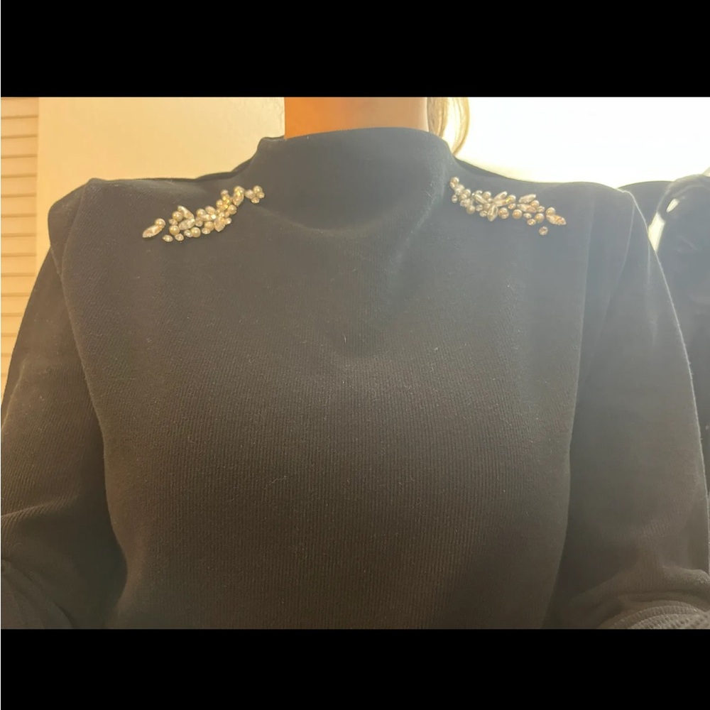 Zara ribbed black sweater with jewels and pearls on the shoulders
